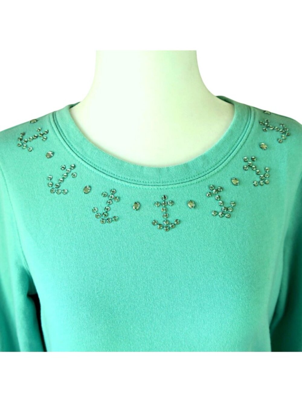 Vineyard Vines XS Aqua Sweater – Beaded Anchor Collar, Cotton, Grand Turk Green - Picture 2 of 7